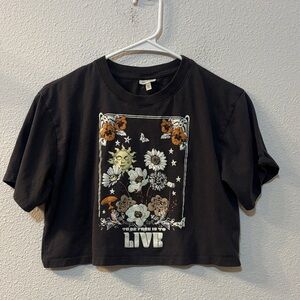 Self E Graphic Crop Top with Floral Design